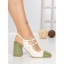 Pantofi cu Toc Gros B-3371 GREEN-WHITE | BUONAROTTI