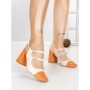 Pantofi cu Toc Gros B-3371 ORANGE-WHITE | BUONAROTTI