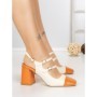 Pantofi cu Toc Gros B-3371 ORANGE-WHITE | BUONAROTTI