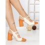 Pantofi cu Toc Gros B-3371 ORANGE-WHITE | BUONAROTTI