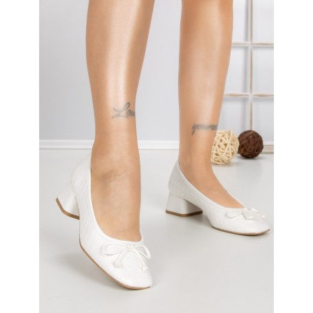 Pantofi cu Toc Gros S-3224 WHITE | BUONAROTTI