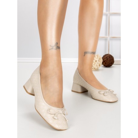 Pantofi cu Toc Gros S-3224 BEIGE | BUONAROTTI