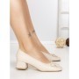 Pantofi cu Toc Gros S-3224 BEIGE | BUONAROTTI