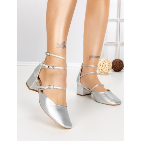 Pantofi cu Toc Gros S-3249 SILVER | BUONAROTTI