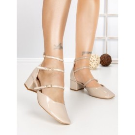 Pantofi cu Toc Gros S-3249 BEIGE | BUONAROTTI