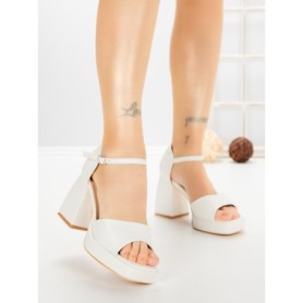 Sandale Dama cu Toc Gros DD-200 WHITE | EMAS