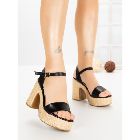 Sandale Dama cu Toc Gros WW-51 BLACK | EMAS