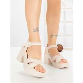 Sandale Dama cu Toc Gros si Platforma A68350 BEIGE | ANDERINA