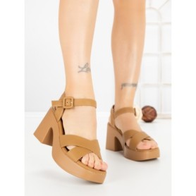 Sandale Dama cu Toc Gros si Platforma A68350 CAMEL | ANDERINA