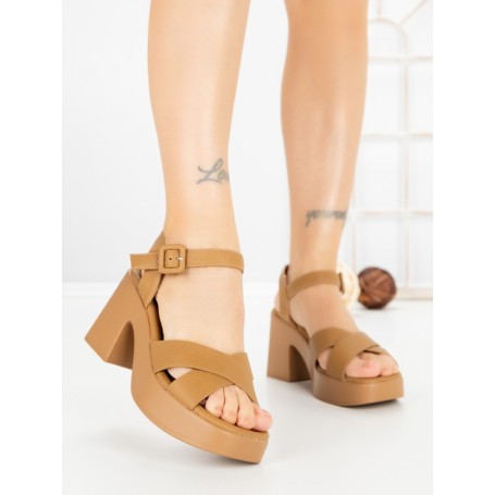 Sandale Dama cu Toc Gros si Platforma A68350 CAMEL | ANDERINA