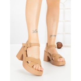 Sandale Dama cu Toc Gros si Platforma A68350 KHAKI | ANDERINA
