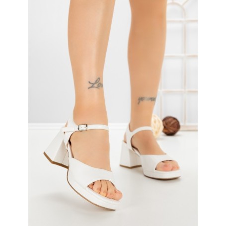 Sandale Dama cu Toc Gros JM168F BLANCO | ANNALISE