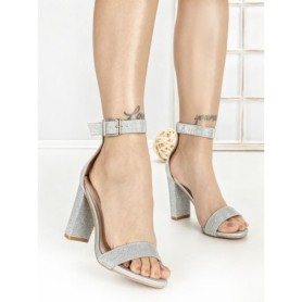 Sandale Dama cu Toc Gros 168-5B SILVER | CHERIE