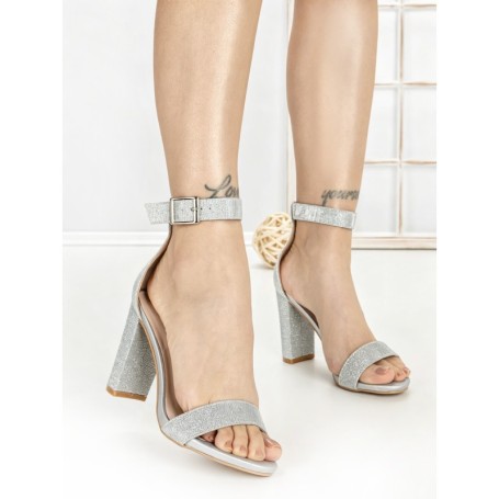 Sandale Dama cu Toc Gros 168-5B SILVER | CHERIE
