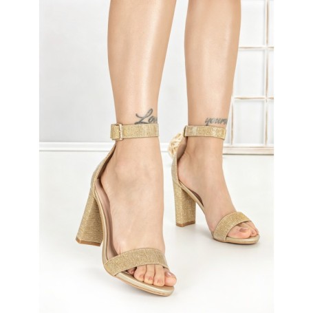 Sandale Dama cu Toc Gros 168-5B GOLD | CHERIE