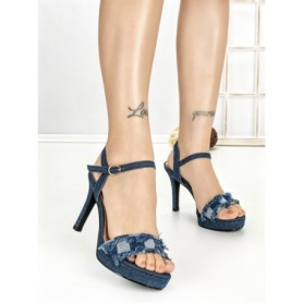 Sandale Dama cu Toc Subtire si Platforma J-246 DARK BLUE | CHERIE