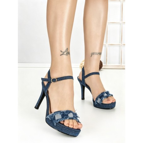 Sandale Dama cu Toc Subtire si Platforma J-246 DARK BLUE | CHERIE