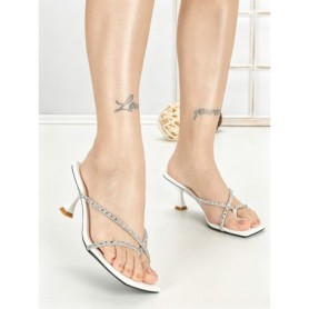 Papuci Dama cu Toc Subtire 588-213 WHITE | CHERIE