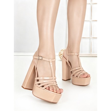 Sandale Dama cu Toc Gros si Platforma B6 NUDE | CHERIE