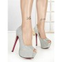 Pantofi cu Toc si Platforma SQ-102 SILVER | CHERIE