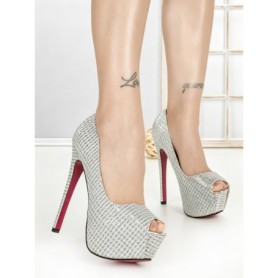 Pantofi cu Toc si Platforma SQ-102 SILVER | CHERIE