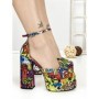Pantofi cu Toc Gros si Platforma 9288-1 RED-YELLOW | CHERIE