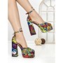 Pantofi cu Toc Gros si Platforma 9288-1 RED-YELLOW | CHERIE
