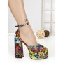 Pantofi cu Toc Gros si Platforma 9288-1 RED-YELLOW | CHERIE