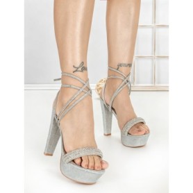 Sandale Dama cu Toc Gros si Platforma J-211 SILVER | CHERIE