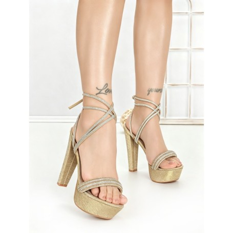 Sandale Dama cu Toc Gros si Platforma J-211 GOLD | CHERIE