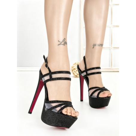 Sandale Dama cu Toc Subtire si Platforma SQ-100 BLACK | CHERIE