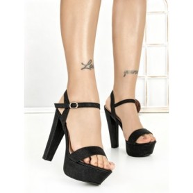 Sandale Dama cu Toc Gros si Platforma J-212A BLACK | CHERIE