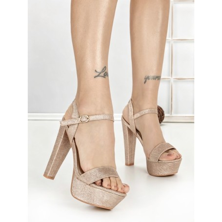 Sandale Dama cu Toc Gros si Platforma J-212A CHAMPAGNE | CHERIE