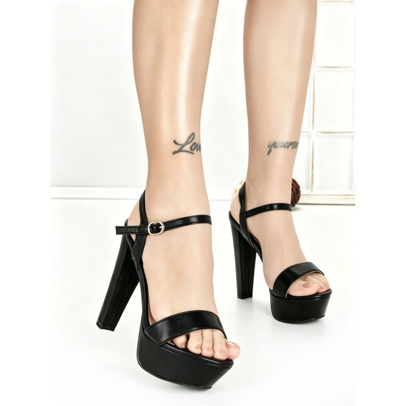 Sandale Dama cu Toc Gros si Platforma J-212 BLACK | CHERIE