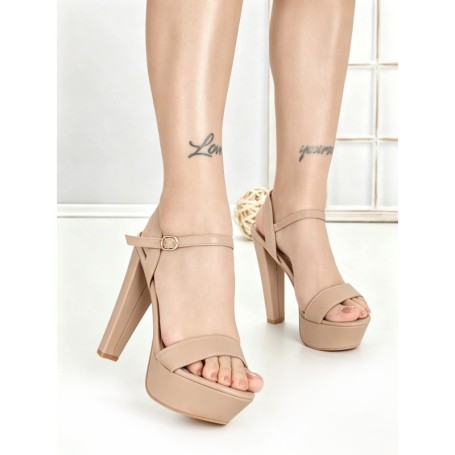 Sandale Dama cu Toc Gros si Platforma J-212 NUDE | CHERIE