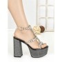 Sandale Dama cu Toc Gros si Platforma M-1 BLACK | CHERIE