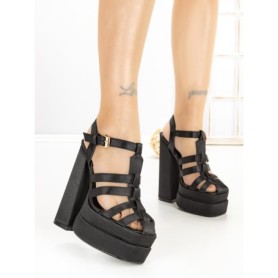 Sandale Dama cu Toc Gros si Platforma P-1287 BLACK | STEPHAN