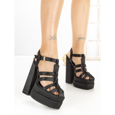 Sandale Dama cu Toc Gros si Platforma P-1287 BLACK | STEPHAN