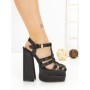 Sandale Dama cu Toc Gros si Platforma P-1287 BLACK | STEPHAN