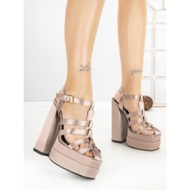 Sandale Dama cu Toc Gros si Platforma P-1287 CHAMPAGNE | STEPHAN