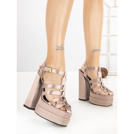 Sandale Dama cu Toc Gros si Platforma P-1287 CHAMPAGNE | STEPHAN