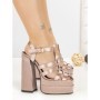 Sandale Dama cu Toc Gros si Platforma P-1287 CHAMPAGNE | STEPHAN