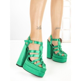 Sandale Dama cu Toc Gros si Platforma P-1287 GREEN | STEPHAN