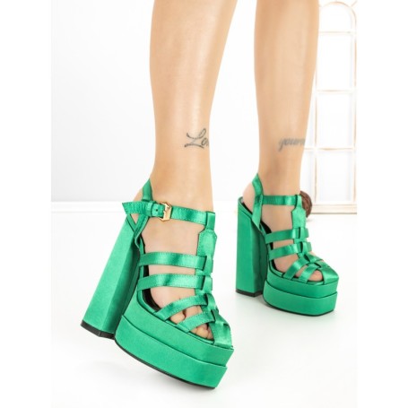 Sandale Dama cu Toc Gros si Platforma P-1287 GREEN | STEPHAN