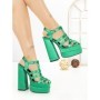 Sandale Dama cu Toc Gros si Platforma P-1287 GREEN | STEPHAN