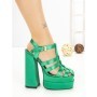 Sandale Dama cu Toc Gros si Platforma P-1287 GREEN | STEPHAN