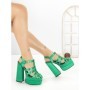 Sandale Dama cu Toc Gros si Platforma P-1287 GREEN | STEPHAN