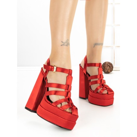 Sandale Dama cu Toc Gros si Platforma P-1287 RED | STEPHAN