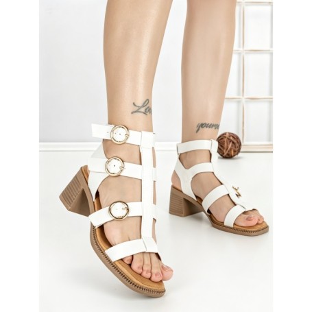 Sandale Dama cu Toc Gros FD-68 WHITE | STEPHAN