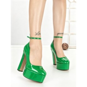 Pantofi cu Toc Gros si Platforma C-240 GREEN | STEPHAN